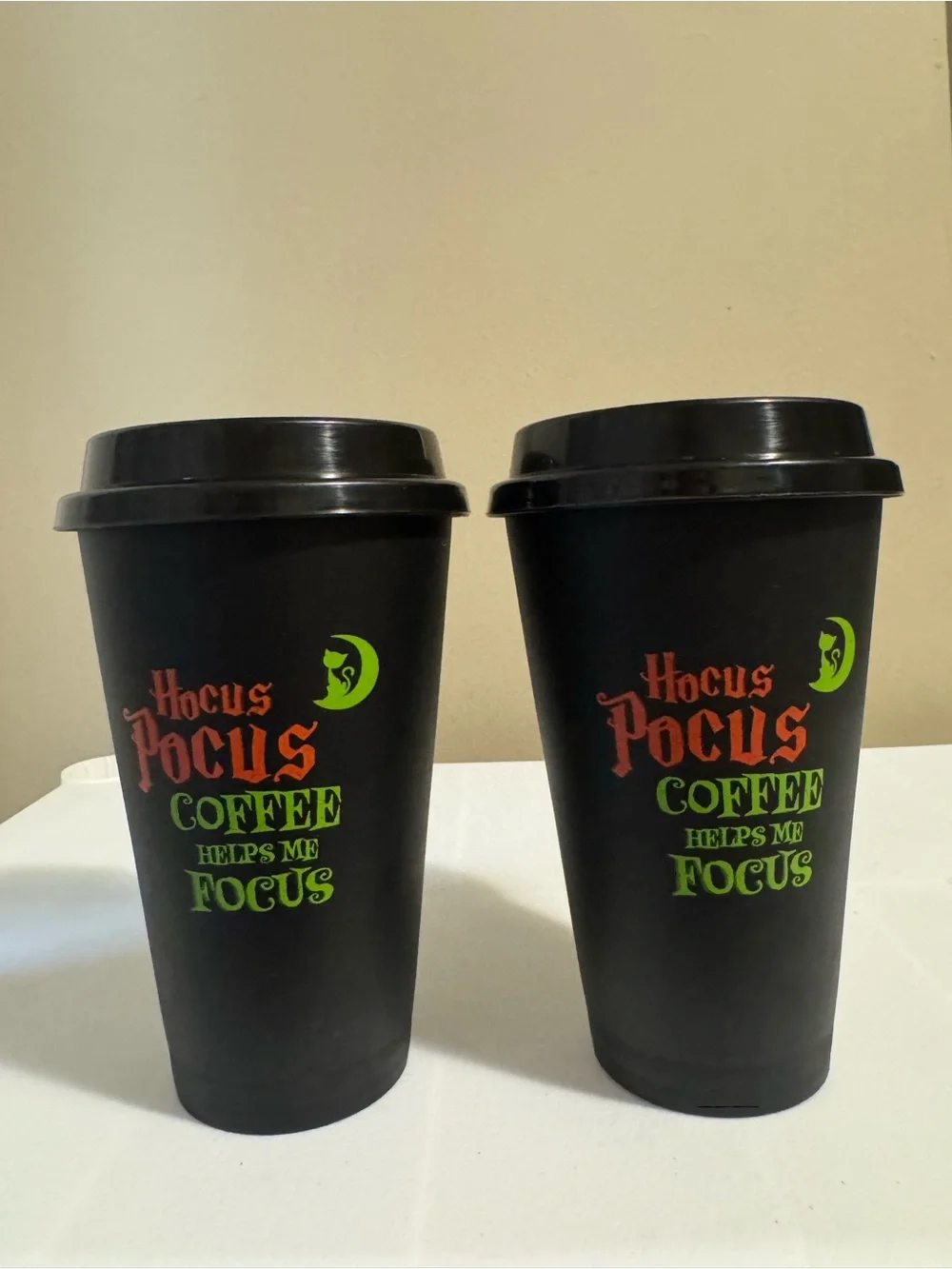 Halloween Set Of 2 Hocus Pocus Plastic Coffee On-The-Go Cups